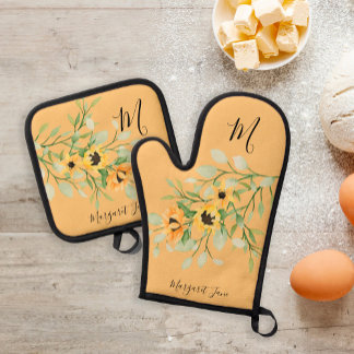 Name der floralen Retro-Küchen Ofenhandschuh & Topflappen-Set