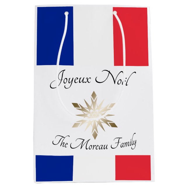 Name der französischen Familie Joyeux Noël Flag un Mittlere Geschenktüte (Vorderseite)