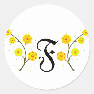 Name der gelben floralen Monogramm Runder Aufkleber