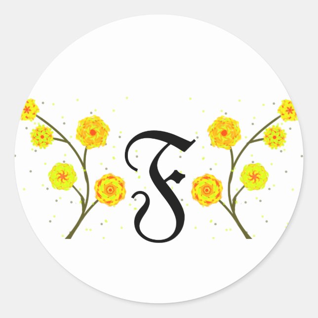 Name der gelben floralen Monogramm Runder Aufkleber (Vorderseite)