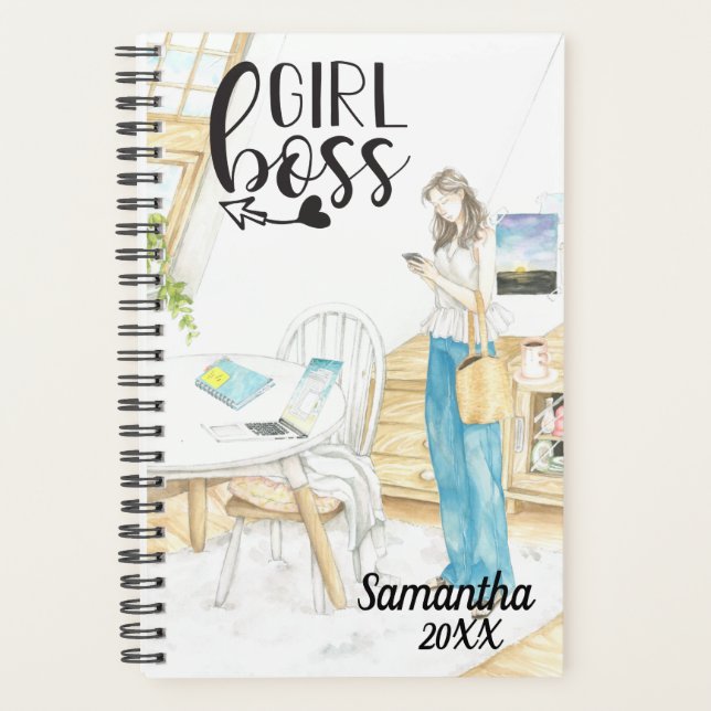 Name der Girl-Boss-Stelle Monogramm Personalisiert Planer (Vorderseite)