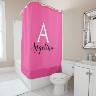 Name der Girl Hot Pink White & Black Monogram Duschvorhang