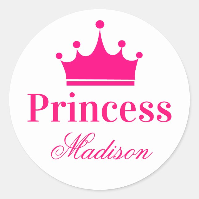Name der Girl Hübsch White & Hot Pink Princess Cro Runder Aufkleber (Vorderseite)