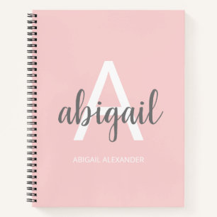 Name der Girl Modern Blush Pink Monogram Notizbuch