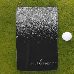 Name der Girl-Monogram-Glitzer Golfhandtuch<br><div class="desc">Schwarz und Silber Sparkle Glitzer gebürstetes Metall Monogram Name Golf Handtuch. Das macht den perfekten 16 Geburtstag,  Hochzeit,  Brautparty,  Jubiläum,  Babydusche oder Junggeselinnen-Abschied Geschenk für jemanden,  der Lieben glamourösen Luxus und schicke Stile.</div>