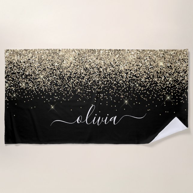 Name der Girl-Monogram-Glitzer Strandtuch (Vorderseite)