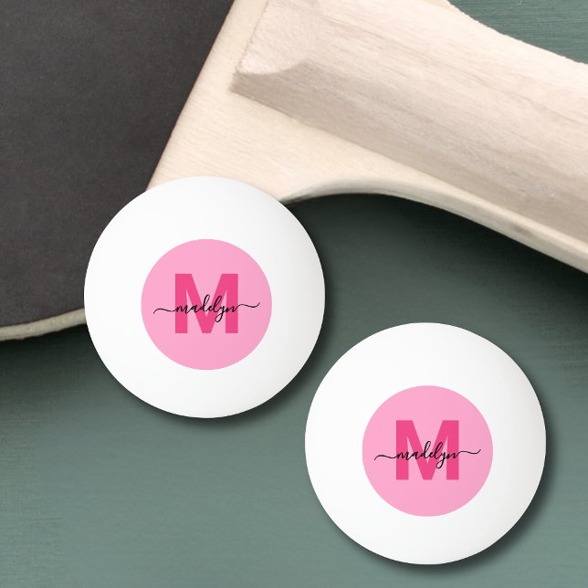 Name der Girl-Monogramm-heiße Pink Tischtennisball (Hot Pink Girly Monogram Name Ping Pong Ball)