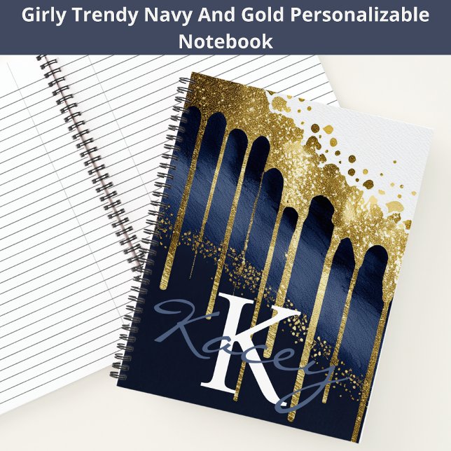 Name der Girl-Monogramm-Navy-Gold-Glitzer Notizbuch (Von Creator hochgeladen)