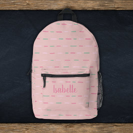Name der Girl Pastel Pink Stripes Monogramm Bedruckter Rucksack
