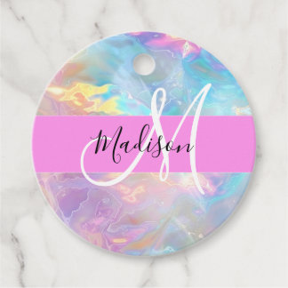Name der Girly Rainbow Holographic Iridesgram Mono Geschenkanhänger