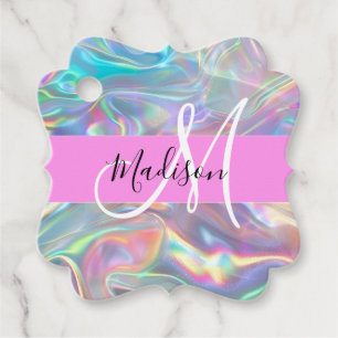 Name der Girly Rainbow Holographic Iridesgram Mono Geschenkanhänger