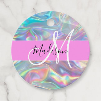 Name der Girly Rainbow Holographic Iridesgram Mono Geschenkanhänger