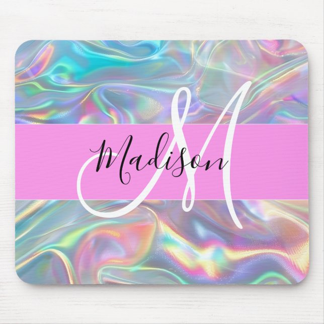 Name der Girly Rainbow Holographic Iridesgram Mono Mousepad (Vorne)