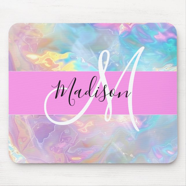 Name der Girly Rainbow Holographic Iridesgram Mono Mousepad (Vorne)