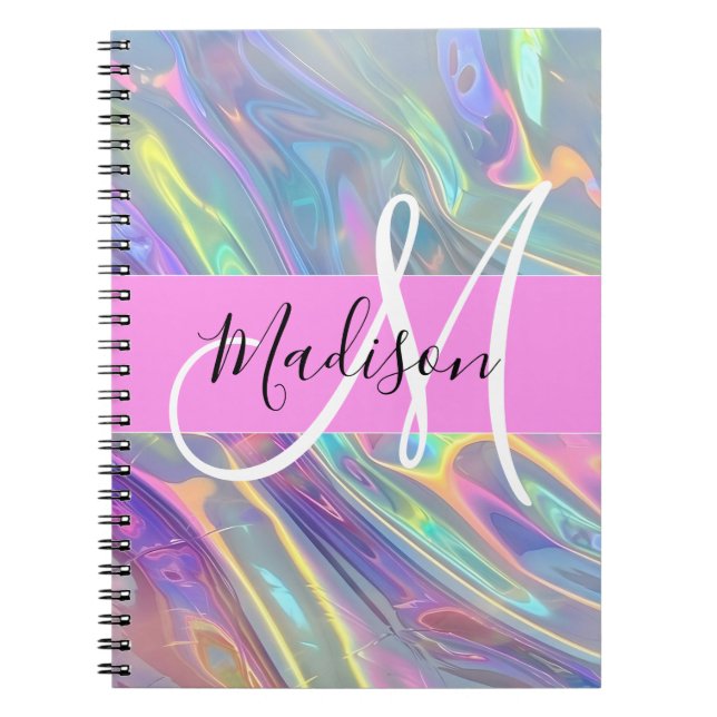 Name der Girly Rainbow Holographic Iridesgram Mono Notizblock (Vorderseite)