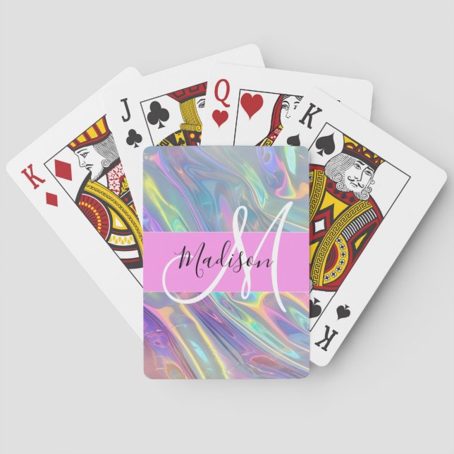 Name der Girly Rainbow Holographic Iridesgram Mono Spielkarten (Rückseite)