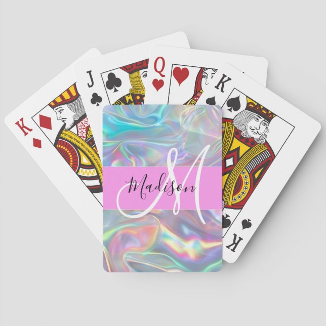 Name der Girly Rainbow Holographic Iridesgram Mono Spielkarten (Rückseite)