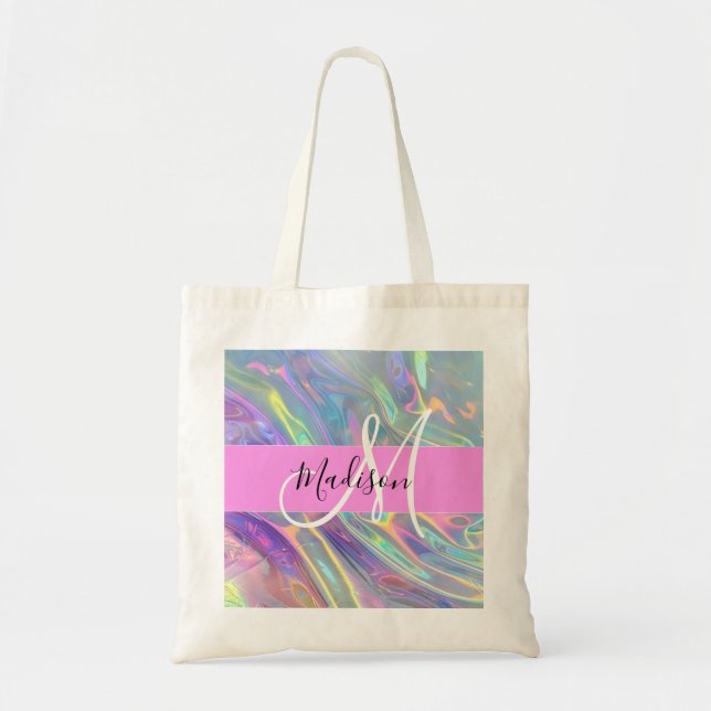 Name der Girly Rainbow Holographic Iridesgram Mono Tragetasche (Vorne)