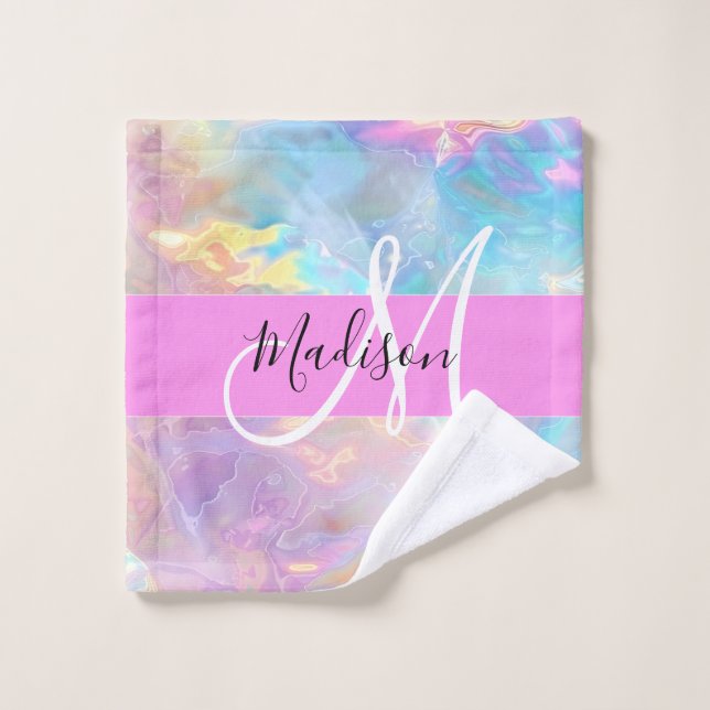 Name der Girly Rainbow Holographic Iridesgram Mono Waschlappen (Waschlappen)