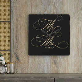 Name der Goldschrift und des personalisierten Schw Quadratische Wanduhr
