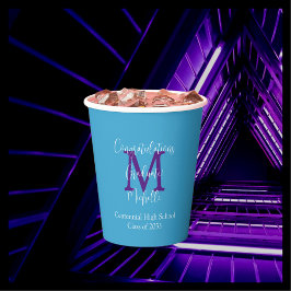 Name der Graduierungspartei Lila Monogram Sky Blue Pappbecher