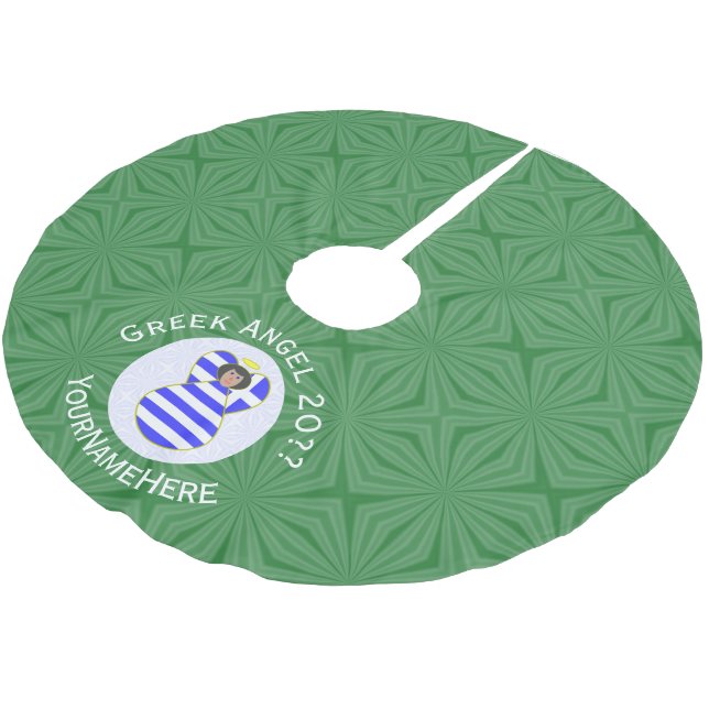 Name der griechischen Flagge Schwarzes Haar Angel  Polyester Weihnachtsbaumdecke (Schrägansicht)
