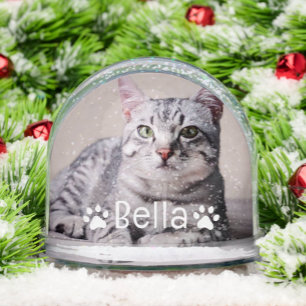 Name der Hauskatze und Foto mit Pfotenabdruck Schneekugeln