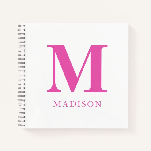 Name der heißen rosa Monogramm Notizbuch (Vorderseite)