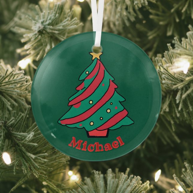 Name der Jungen | Grüner Weihnachtsbaum Ornament Aus Glas (InSitu)