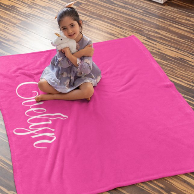 Name der Kalligraphie in heißen Rosa und Weiß Fleecedecke (Personalized Pink Blanket)