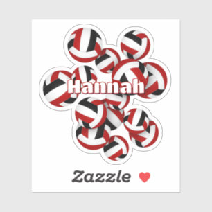 Name der Kinder rote schwarze Teamfarben Volleybäl Aufkleber