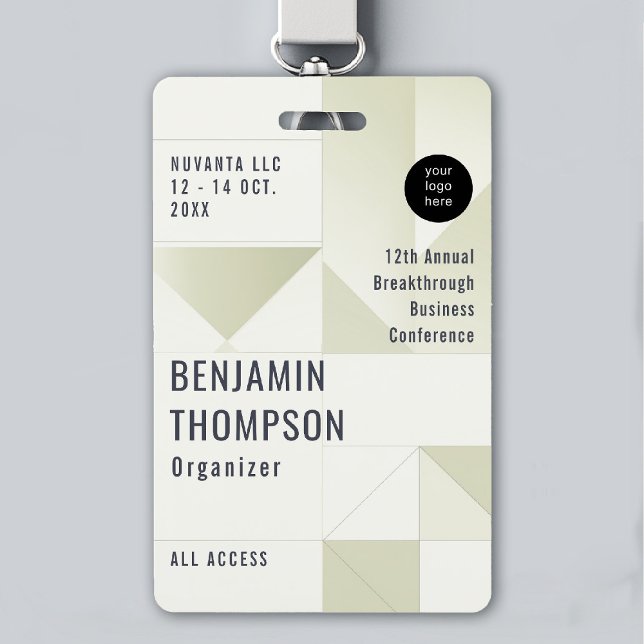 Name der Konferenz Business Corporate Name Ausweis (event badge lanyard template business corporate conference geometric green sage modern professional)