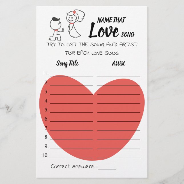 Name der Liebe Song Wedle Couple Game Card Flyer (Vorne)