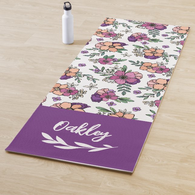 Name der lila Peach-Blume im Pinselskript Yogamatte (Beispiel)