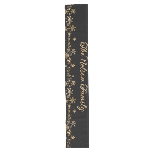 Name der Minimalistischen Schwarz-Gold-Schneeflock Großer Tischläufer (Vorderseite)