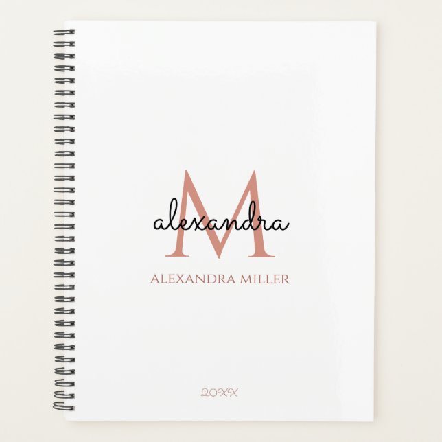 Name der Minimalistischen Schwarzen Rose Gold Mono Planer (Vorderseite)