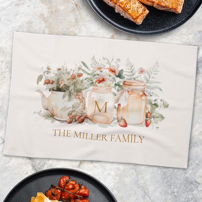 Name der mit Monogramm Waldflora Botanischer Famil Geschirrtuch (In situ)