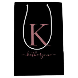 Name der modernen, schwarz rosa Rose Gold Monogram Mittlere Geschenktüte