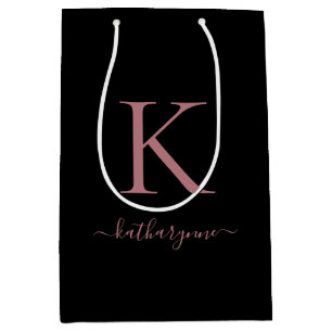 Name der modernen, schwarz rosa Rose Gold Monogram Mittlere Geschenktüte