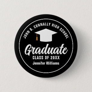 Name der modernen Schwarz-weiß Graduierungspartei Button