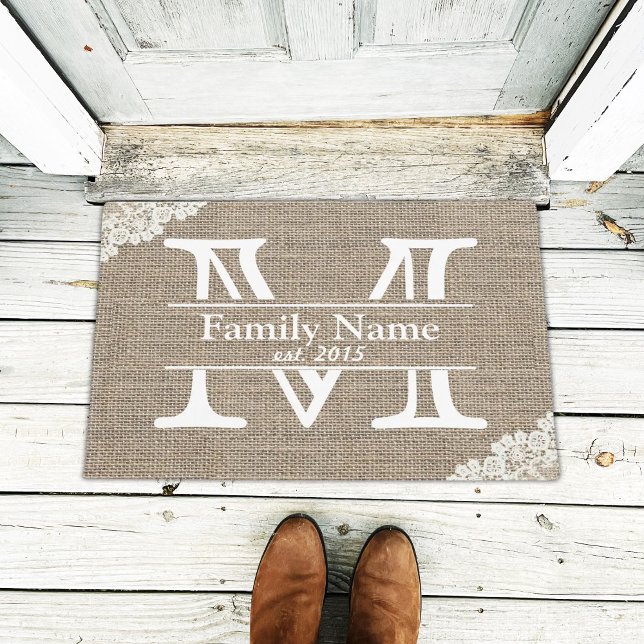 Name der Monogram-Rustic-Burlap- und Lace-Familie Fußmatte (Von Creator hochgeladen)