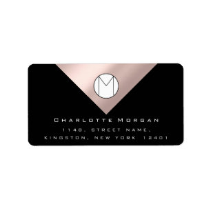 Name der Monogramm-Adresse Minimale Rose Schwarze Adressaufkleber