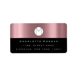 Name der Monogramm-Adresse Minimale Rose Schwarze Adressaufkleber