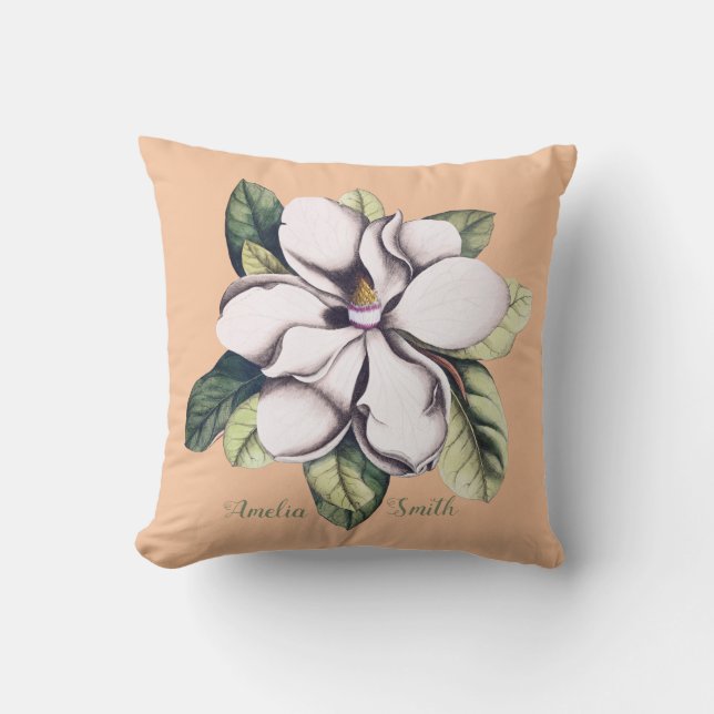 Name der Monogramm-Blume Magnolia Kissen (Vorderseite)