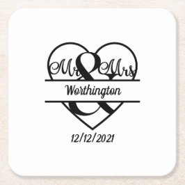 Name der Monogramm Datum Herzhochzeit Rechteckiger Pappuntersetzer