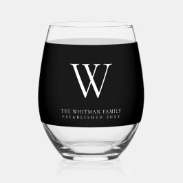 Name der Monogrammfamilie Modernes Schwarz Weinglas Ohne Stiel