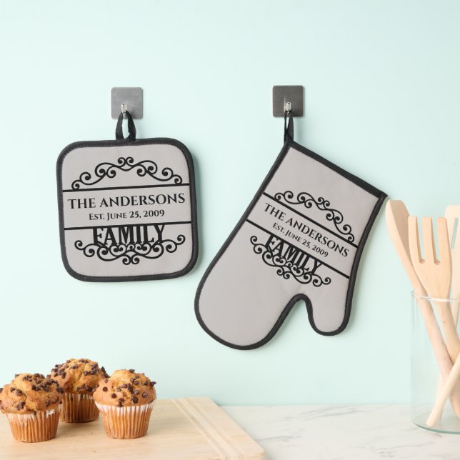Name der Monogrammfamilie Ofenhandschuh & Topflappen-Set (Insitu (Hängend))