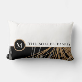 Name der Monogrammfamilie | Schwarz-weiße und gold Lendenkissen