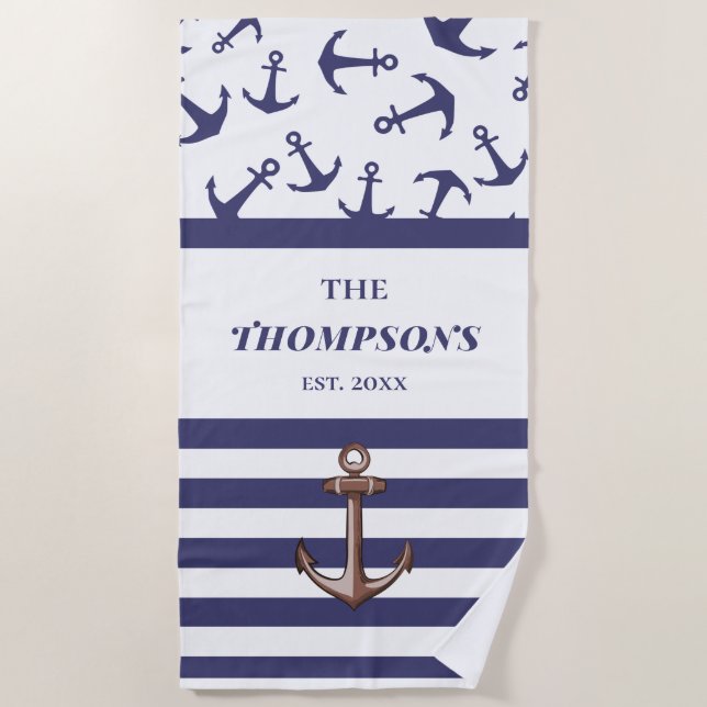 Name der Nautic Anchor Muster Navy Stripes Strandtuch (Vorderseite)