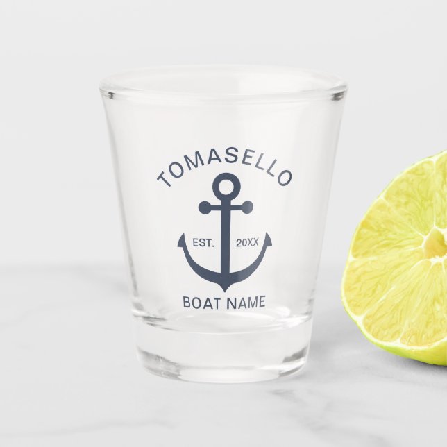 Name der Nautic Anchor Navy Blue Boat Family Schnapsglas (Vorderseite)